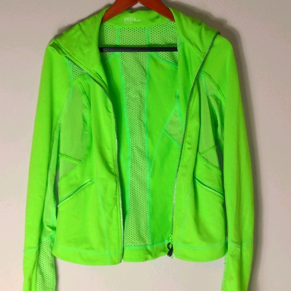 Zella M Highlighter Lime Mesh Running Wear Zip Jacket - Picture 1 of 3
